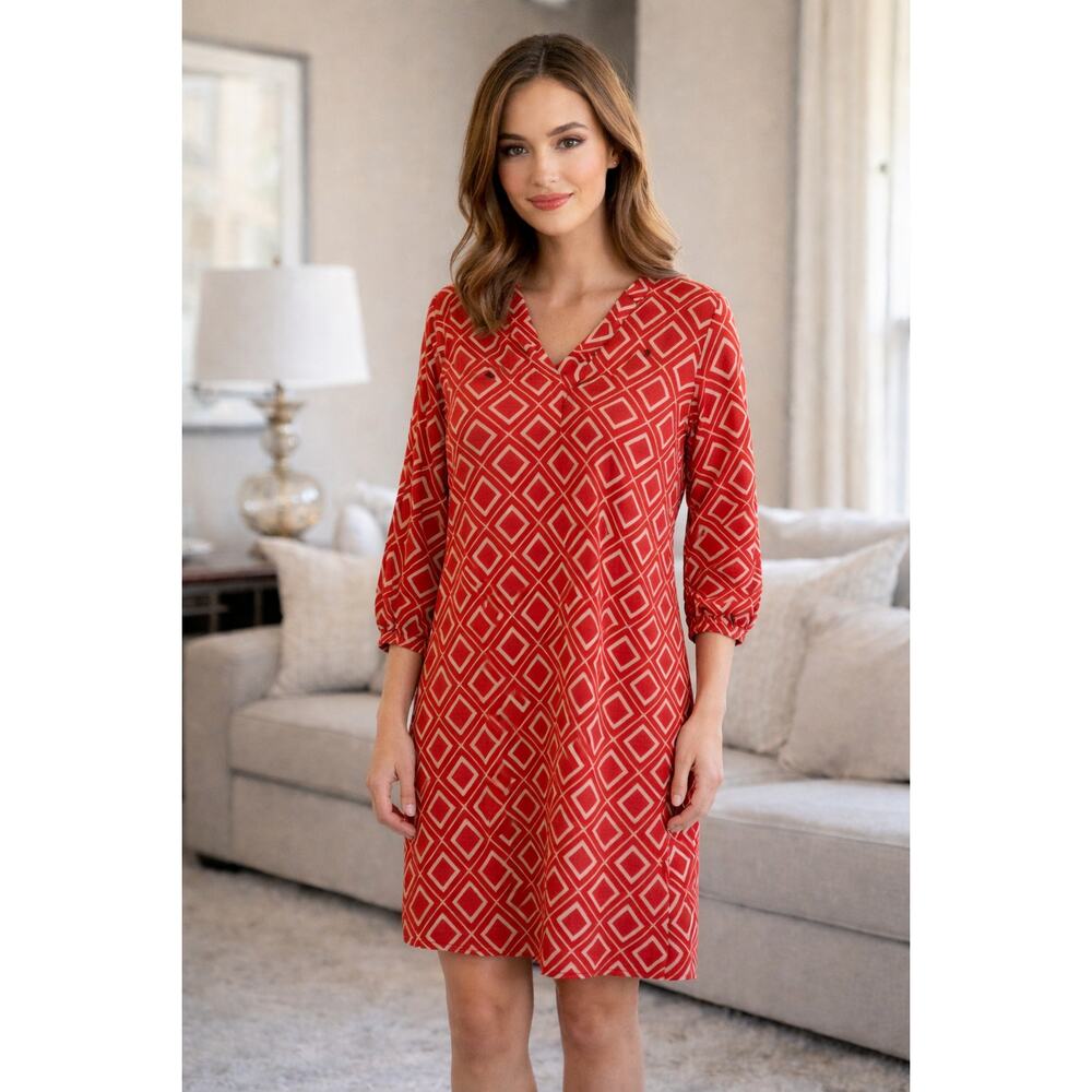 Banana Republic Geo Print Shift Dress Sz S Fall 2013 3/4 Elastic Sleeves